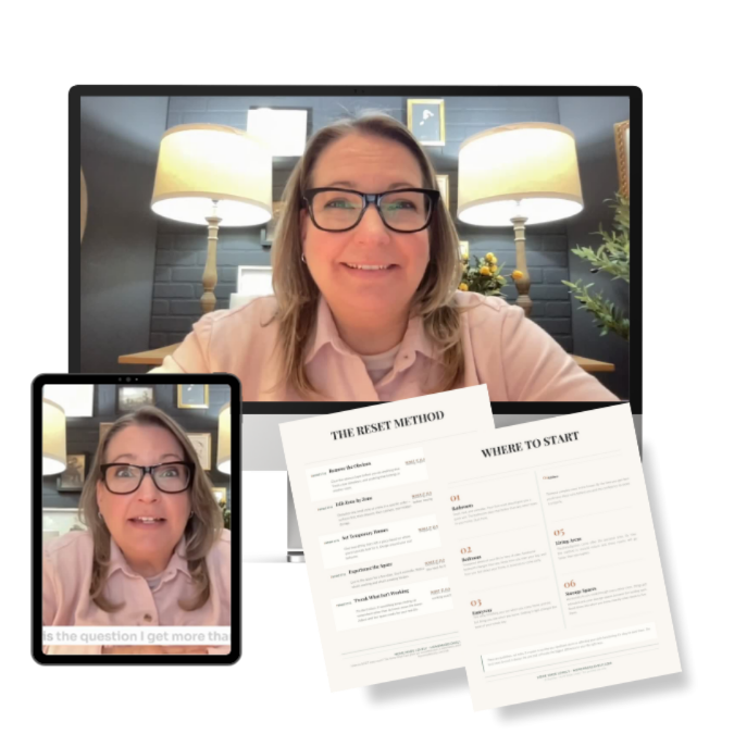 The Simple Room Reset mockup with Mac, ipad and printables