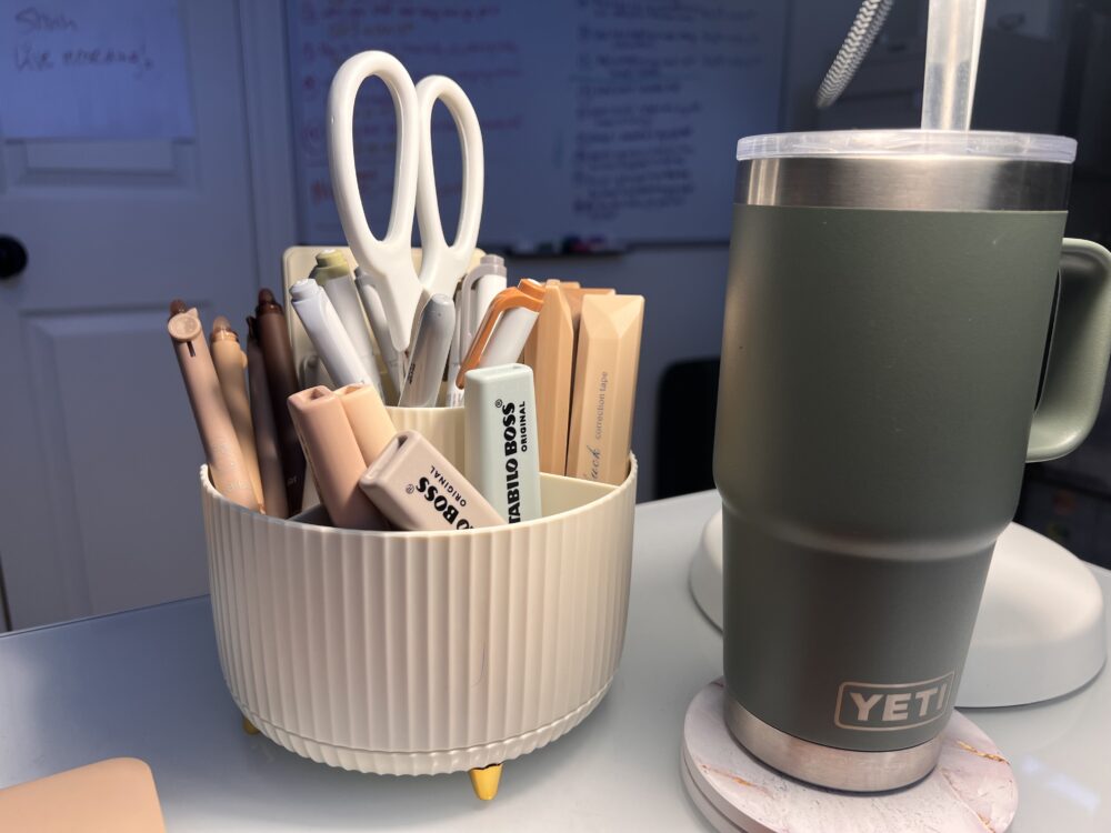 scissors in office desktop organizer