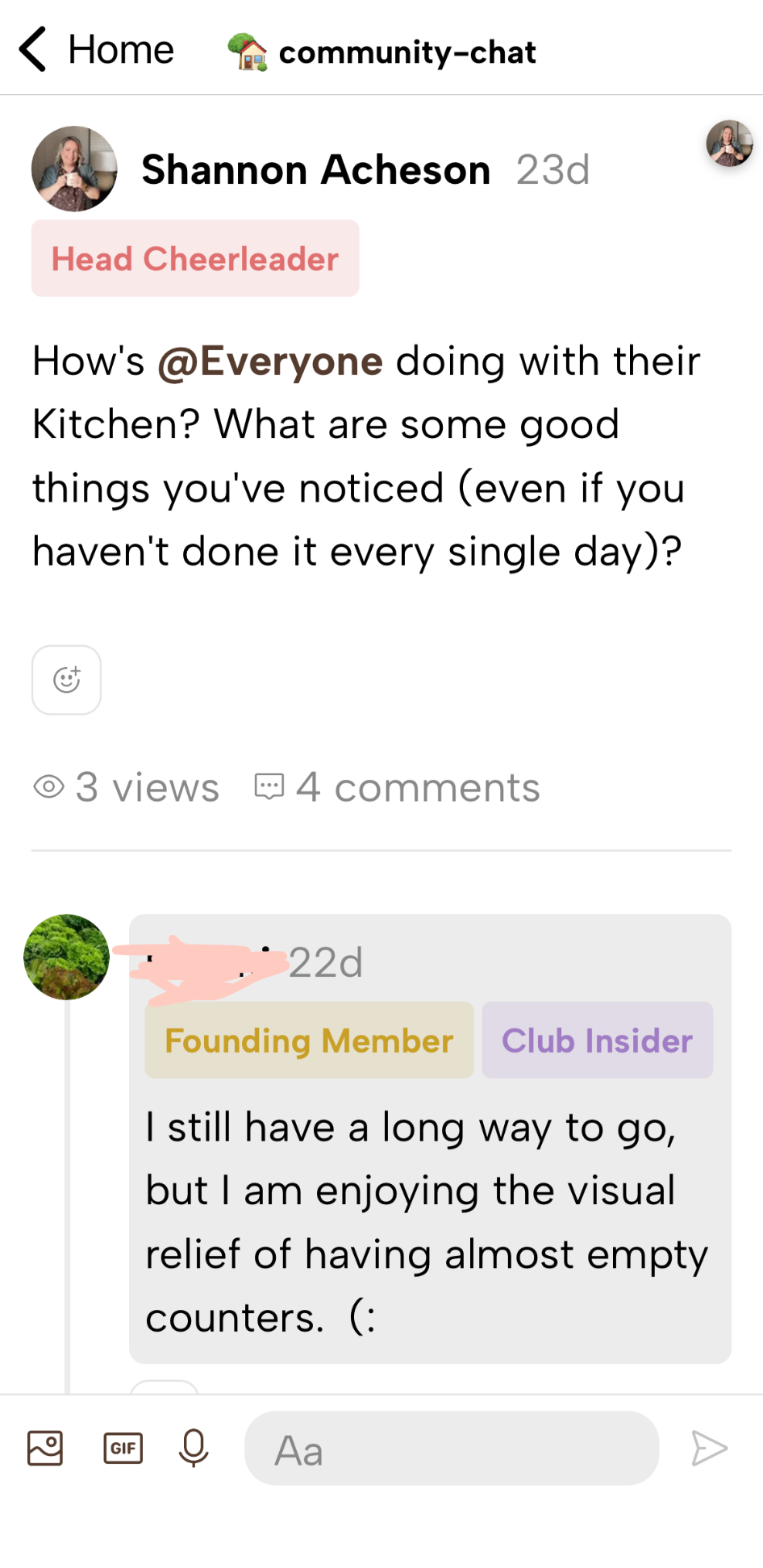 kitchen comment screenshot (name blocked)