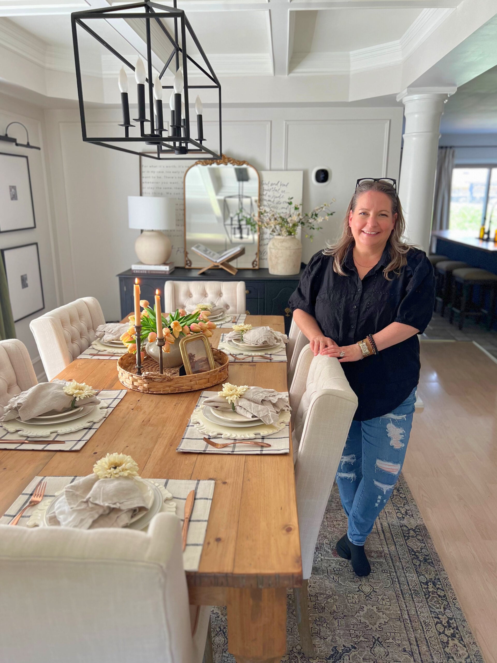 shannon with set dining room table long hair