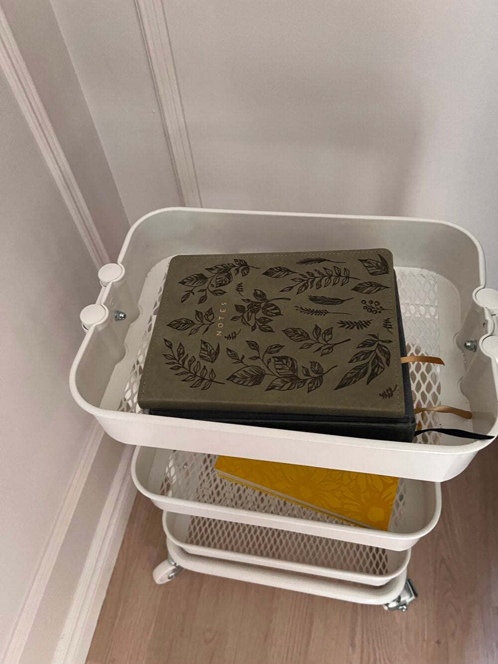 girls bibles in rolling cart in dining room 2